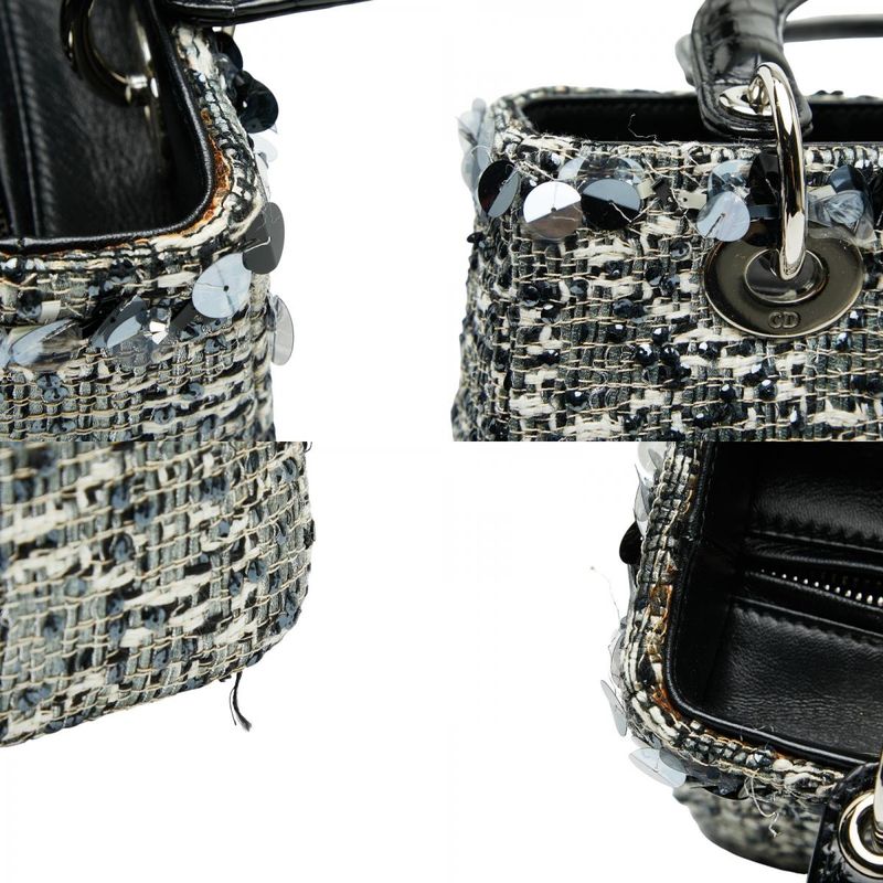Christian Dior Bijou Lady Dior Medium Black Multicolor Tweed Leather Ladies