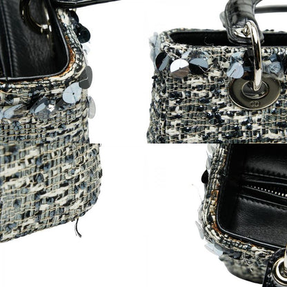 Christian Dior Bijou Lady Dior Medium Black Multicolor Tweed Leather Ladies