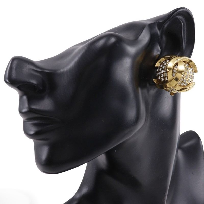 Chanel Cocomark Vintage Gold Plated X Rhinestone 23 Women's 34.1g Earring