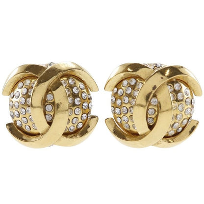 Chanel Cocomark Vintage Gold Plated X Rhinestone 23 Women's 34.1g Earring