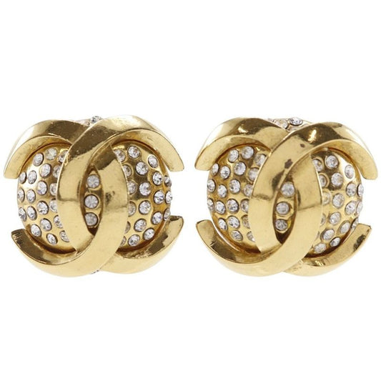Chanel Cocomark Vintage Gold Plated X Rhinestone 23 Women's 34.1g Earring