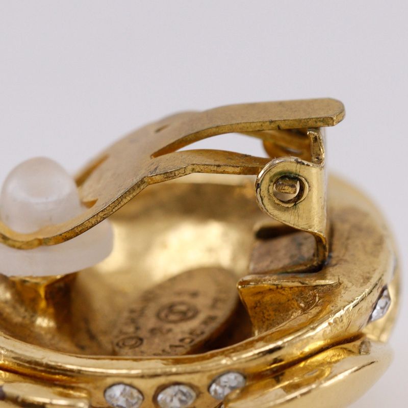 Chanel Cocomark Vintage Gold Plated X Rhinestone 23 Women's 34.1g Earring