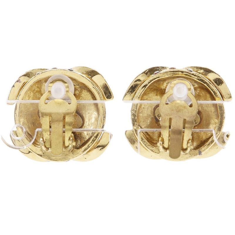 Chanel Cocomark Vintage Gold Plated X Rhinestone 23 Women's 34.1g Earring