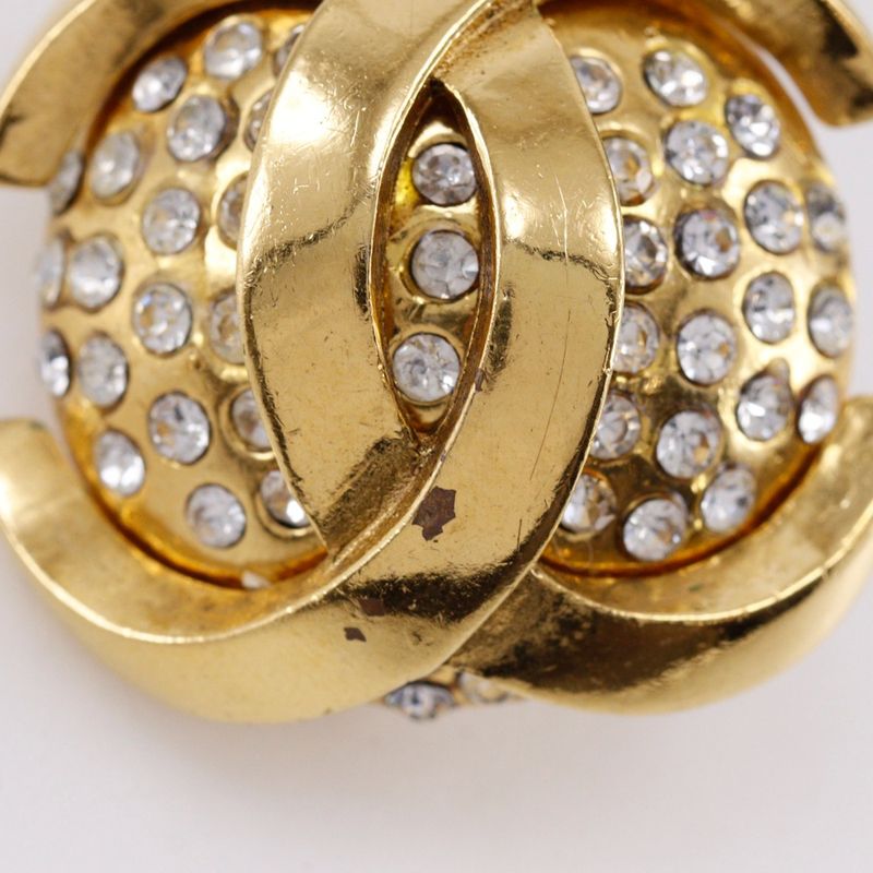 Chanel Cocomark Vintage Gold Plated X Rhinestone 23 Women's 34.1g Earring