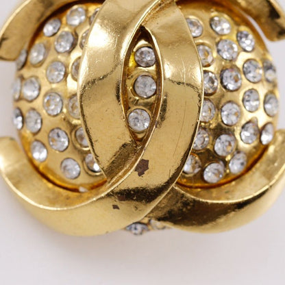 Chanel Cocomark Vintage Gold Plated X Rhinestone 23 Women's 34.1g Earring