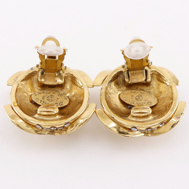 Chanel Cocomark Vintage Gold Plated X Rhinestone 23 Women's 34.1g Earring