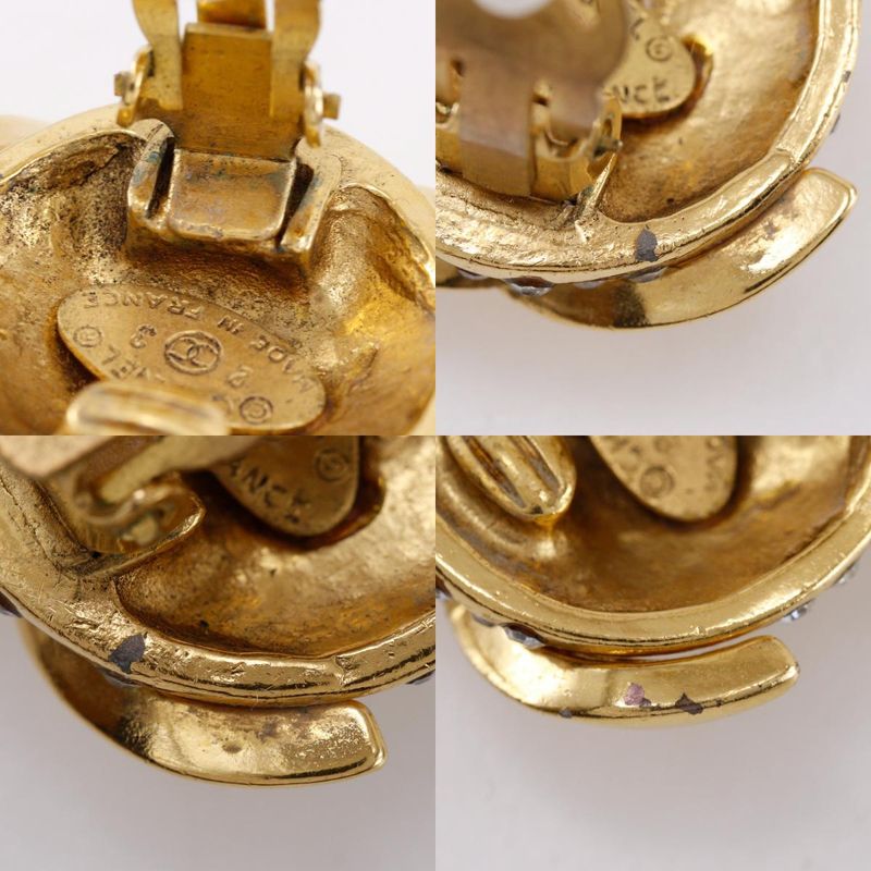 Chanel Cocomark Vintage Gold Plated X Rhinestone 23 Women's 34.1g Earring