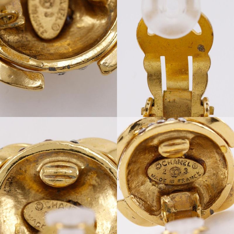 Chanel Cocomark Vintage Gold Plated X Rhinestone 23 Women's 34.1g Earring