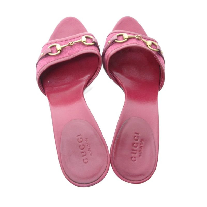 Gucci Horsebit GG Canvas Sandals Mules High Heels Leather Red Purple Bordeaux