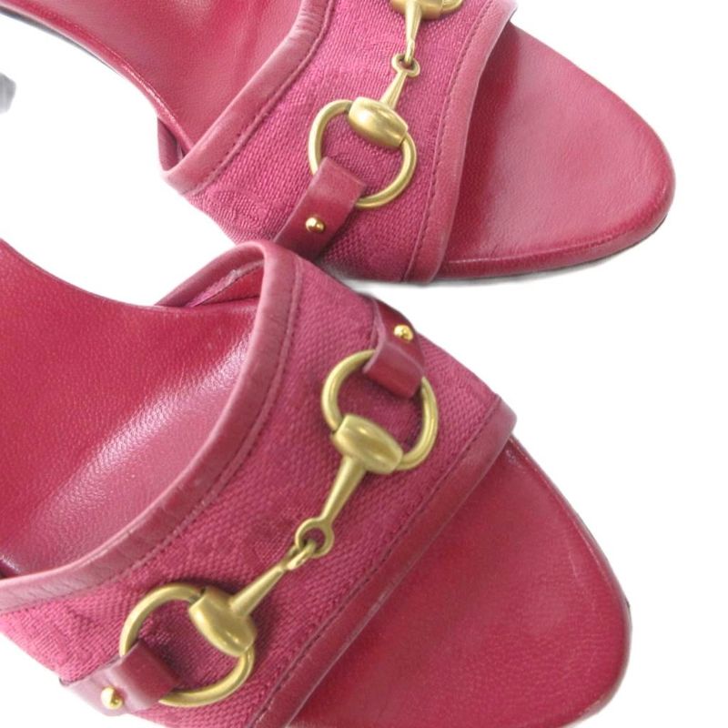 Gucci Horsebit GG Canvas Sandals Mules High Heels Leather Red Purple Bordeaux