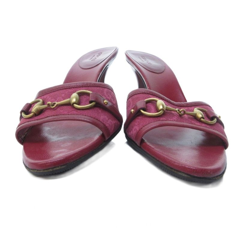 Gucci Horsebit GG Canvas Sandals Mules High Heels Leather Red Purple Bordeaux