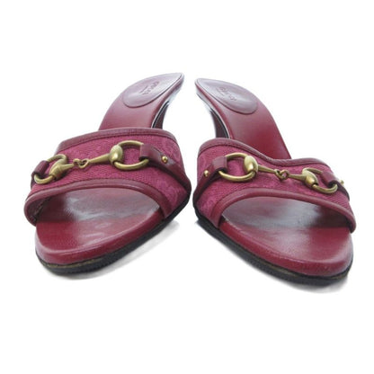 Gucci Horsebit GG Canvas Sandals Mules High Heels Leather Red Purple Bordeaux