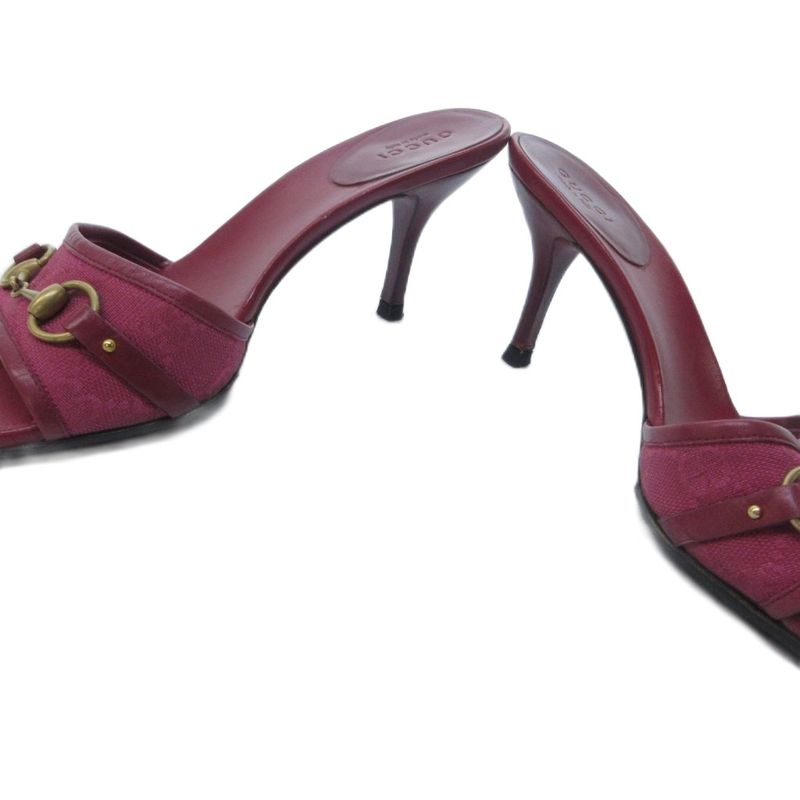 Gucci Horsebit GG Canvas Sandals Mules High Heels Leather Red Purple Bordeaux