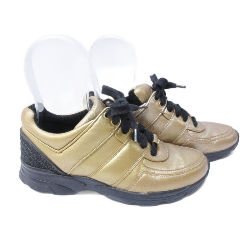 Chanel Sneakers Coco Mark Leather Cut-out Lace Up 36 Approx 23 cm
