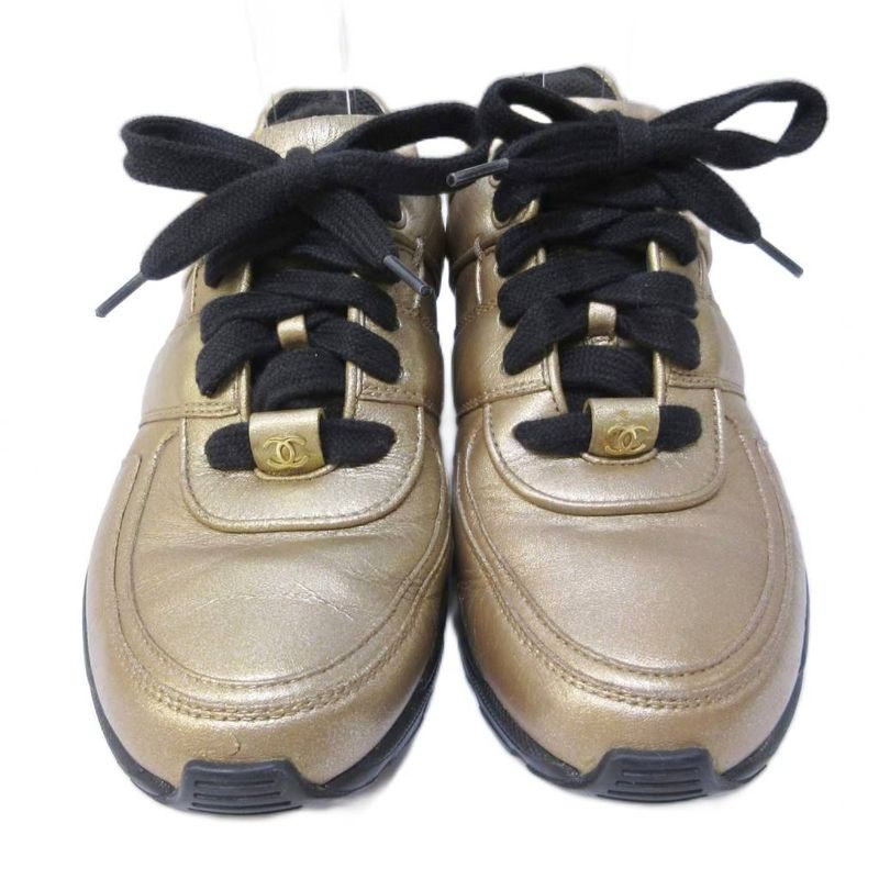 Chanel Sneakers Coco Mark Leather Cut-out Lace Up 36 Approx 23 cm