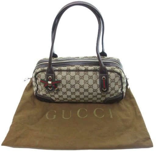 Gucci Sherry Line Printhie GG Canvas Handbag Mini Boston Cut Leather 161720