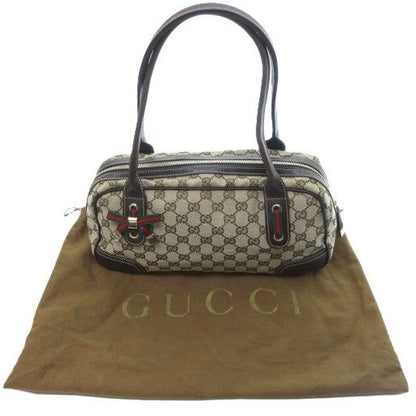 Gucci Sherry Line Printhie GG Canvas Handbag Mini Boston Cut Leather 161720
