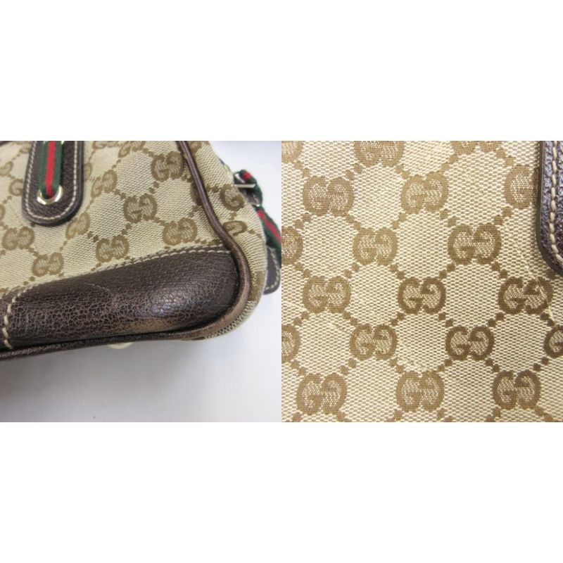 Gucci Sherry Line Printhie GG Canvas Handbag Mini Boston Cut Leather 161720