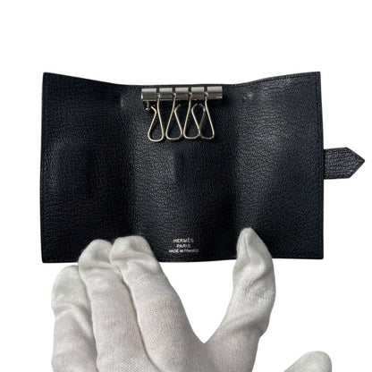 Hermes Women's Bearn 4 Key Case Vshardware W Engraved Chevre Misor Black
