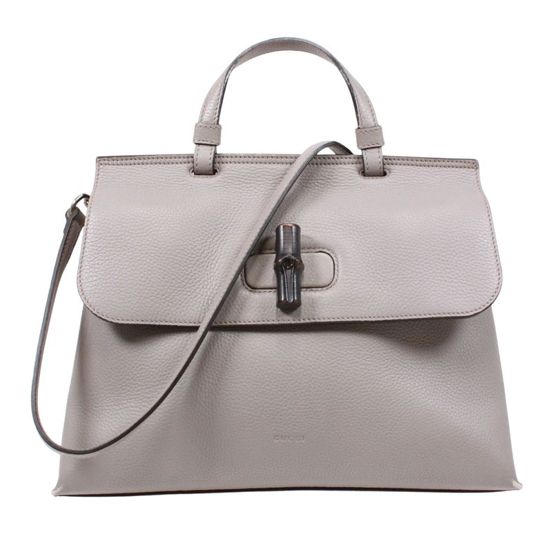 Gucci Bamboo Daily Medium Leather Red Handbag Silver 392013