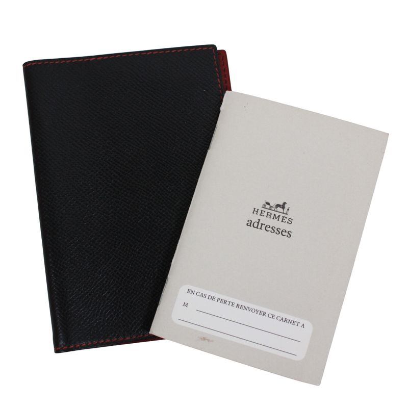 Hermes Agenda PM Leather Black and Red Wallet Small Silver