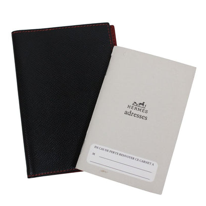 Hermes Agenda PM Leather Black and Red Wallet Small Silver