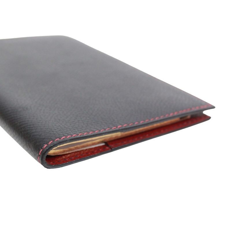 Hermes Agenda PM Leather Black and Red Wallet Small Silver