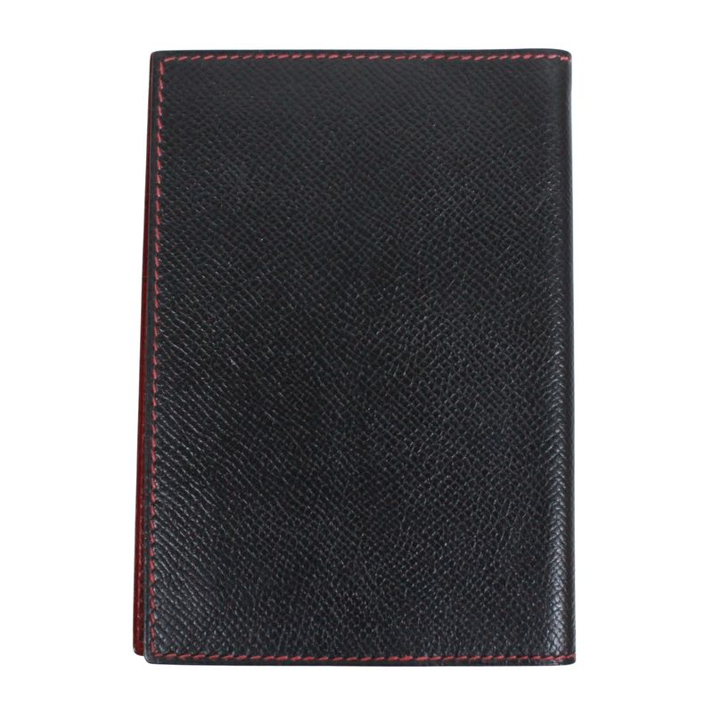 Hermes Agenda PM Leather Black and Red Wallet Small Silver