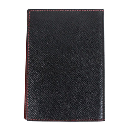 Hermes Agenda PM Leather Black and Red Wallet Small Silver