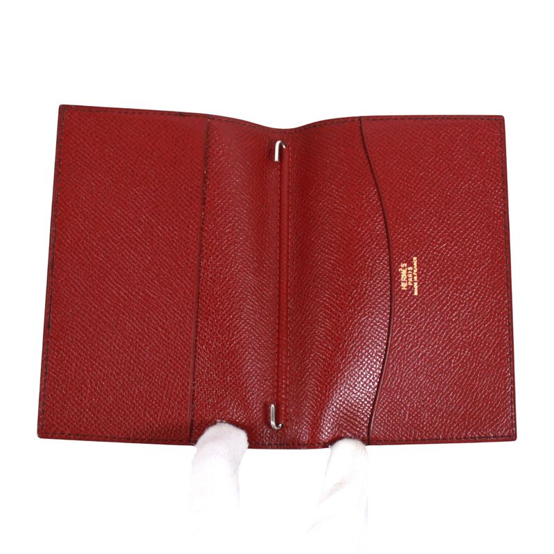 Hermes Agenda PM Leather Black and Red Wallet Small Silver