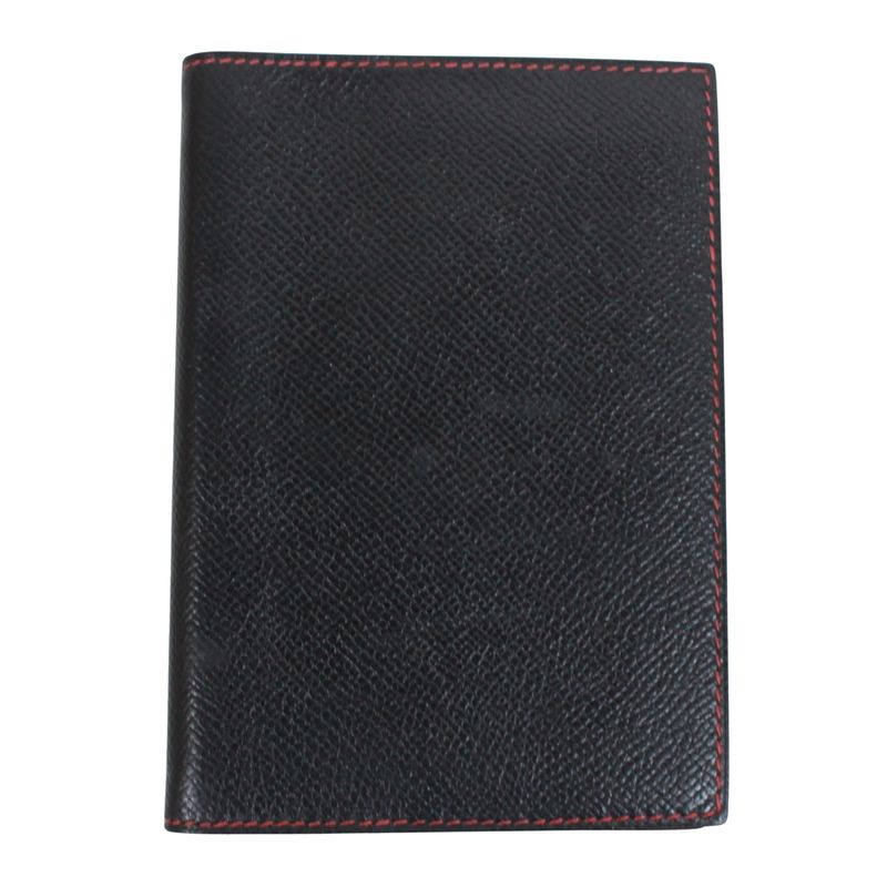 Hermes Agenda PM Leather Black and Red Wallet Small Silver
