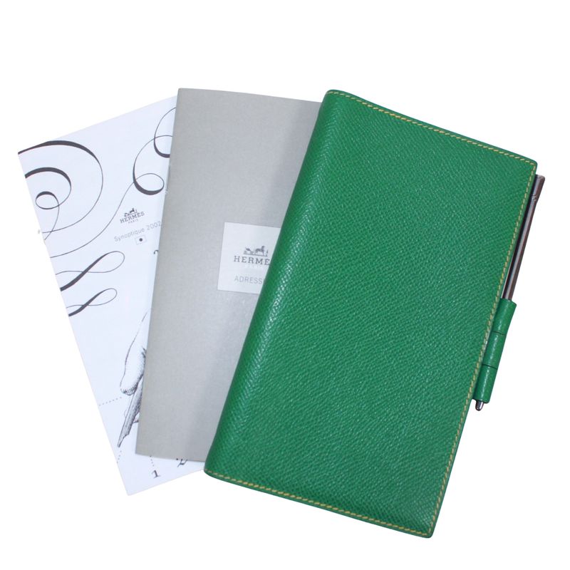 Hermes Agenda GM Leather Yellow and Green Wallets and Accessories Silver