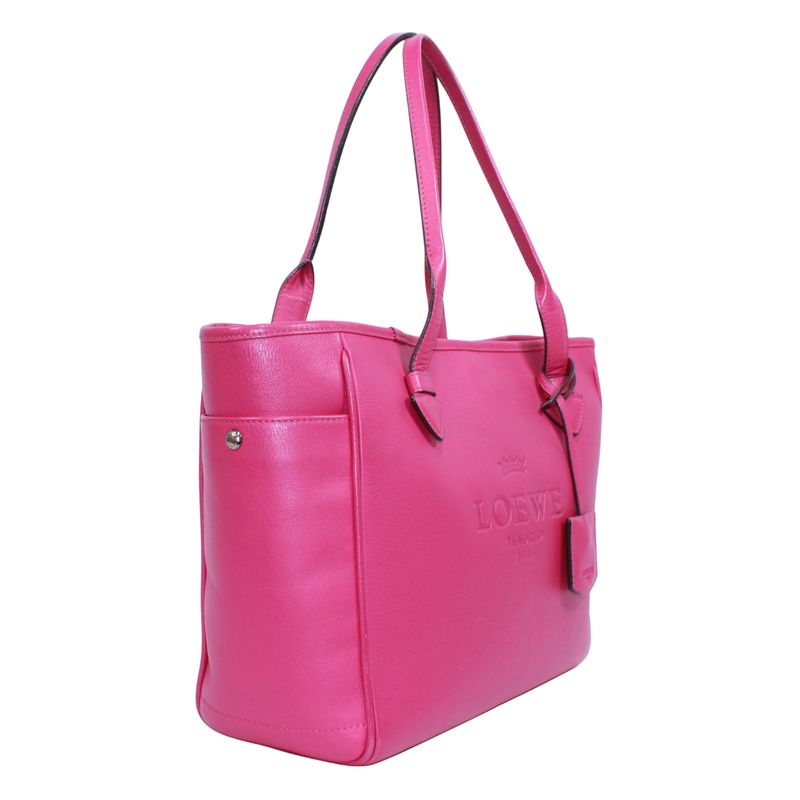 Loewe Heritage Leather Pink Tote Bag Silver