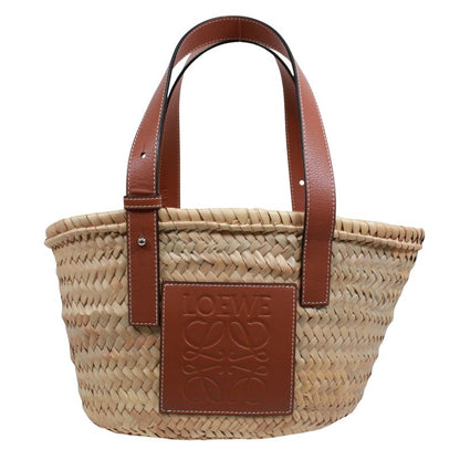 Loewe Basket Bag Small Leather X Raffia Brown X Beige Handbag Silver 32702s93