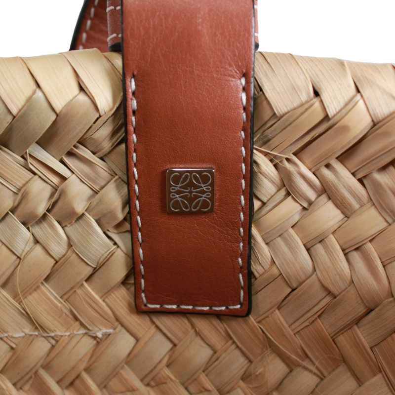 Loewe Basket Bag Small Leather X Raffia Brown X Beige Handbag Silver 32702s93