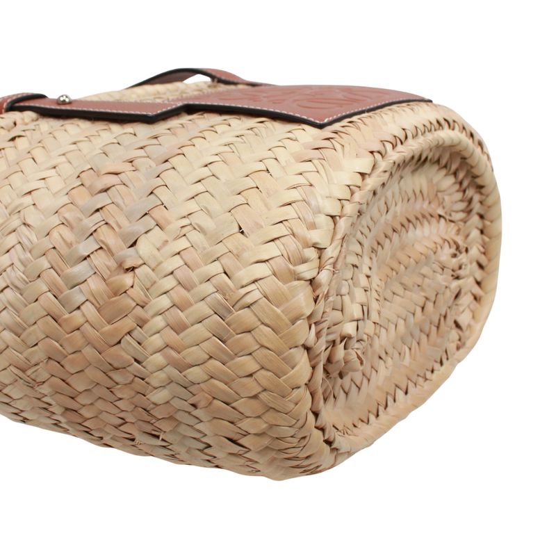Loewe Basket Bag Small Leather X Raffia Brown X Beige Handbag Silver 32702s93