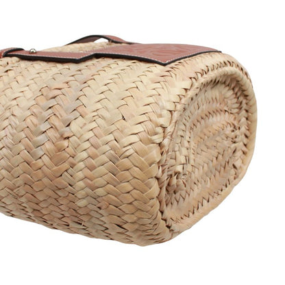 Loewe Basket Bag Small Leather X Raffia Brown X Beige Handbag Silver 32702s93