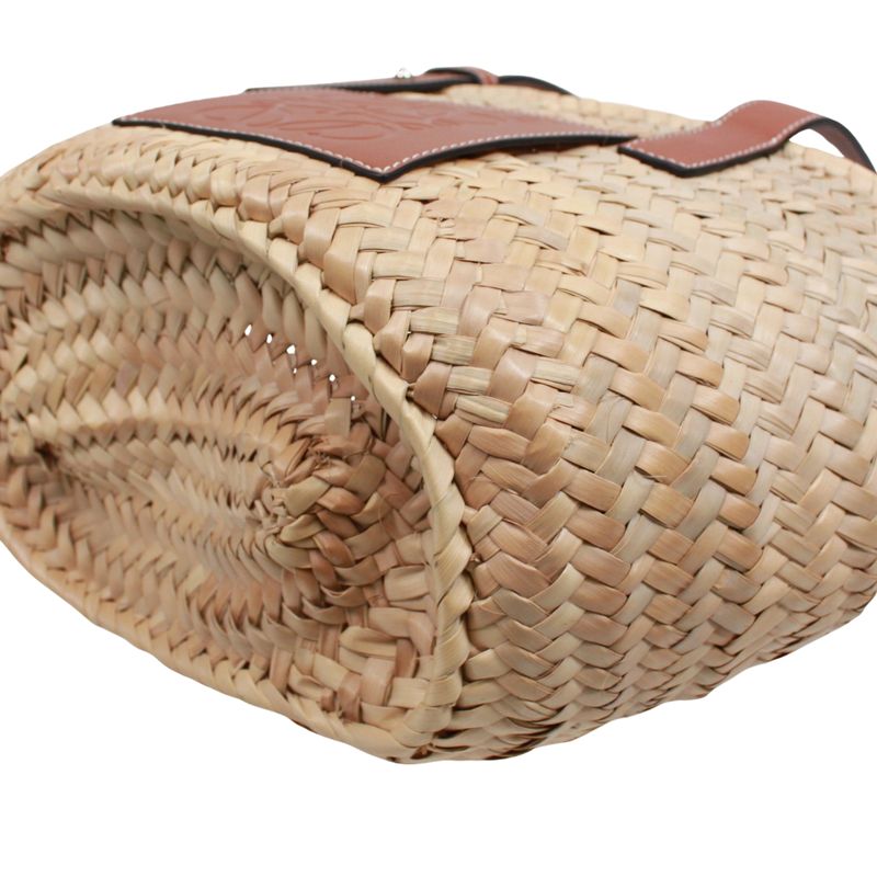 Loewe Basket Bag Small Leather X Raffia Brown X Beige Handbag Silver 32702s93