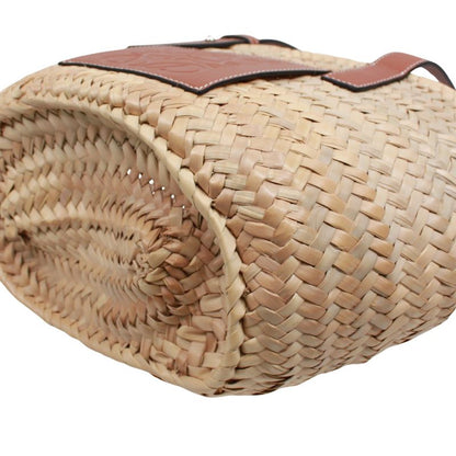 Loewe Basket Bag Small Leather X Raffia Brown X Beige Handbag Silver 32702s93