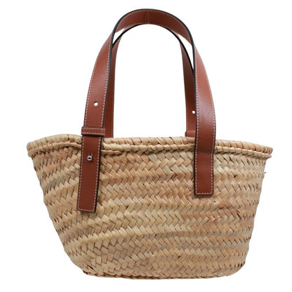 Loewe Basket Bag Small Leather X Raffia Brown X Beige Handbag Silver 32702s93