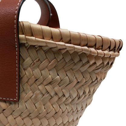 Loewe Basket Bag Small Leather X Raffia Brown X Beige Handbag Silver 32702s93