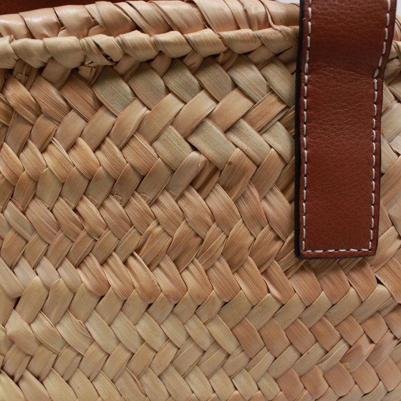 Loewe Basket Bag Small Leather X Raffia Brown X Beige Handbag Silver 32702s93