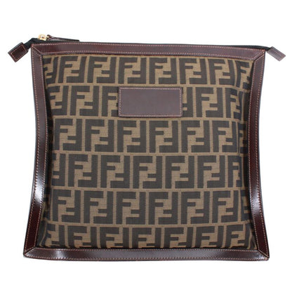 Fendi Zucca Leather and Canvas Brown Clutch Bag Gold