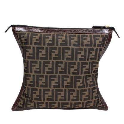 Fendi Zucca Leather and Canvas Brown Clutch Bag Gold