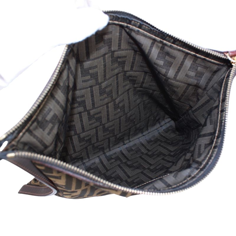 Fendi Zucca Leather and Canvas Brown Clutch Bag Gold