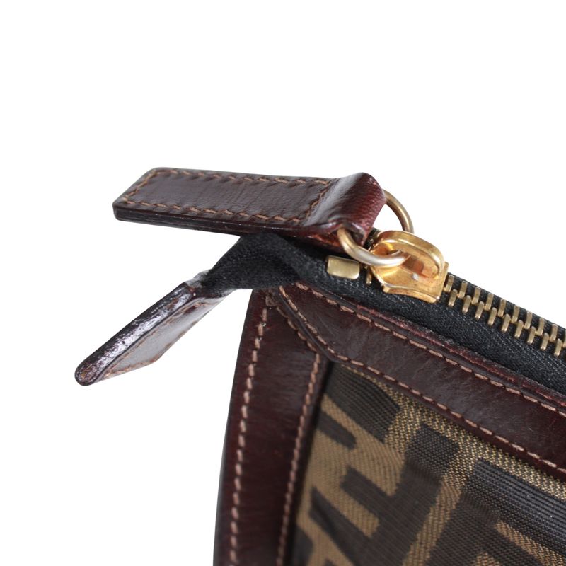 Fendi Zucca Leather and Canvas Brown Clutch Bag Gold
