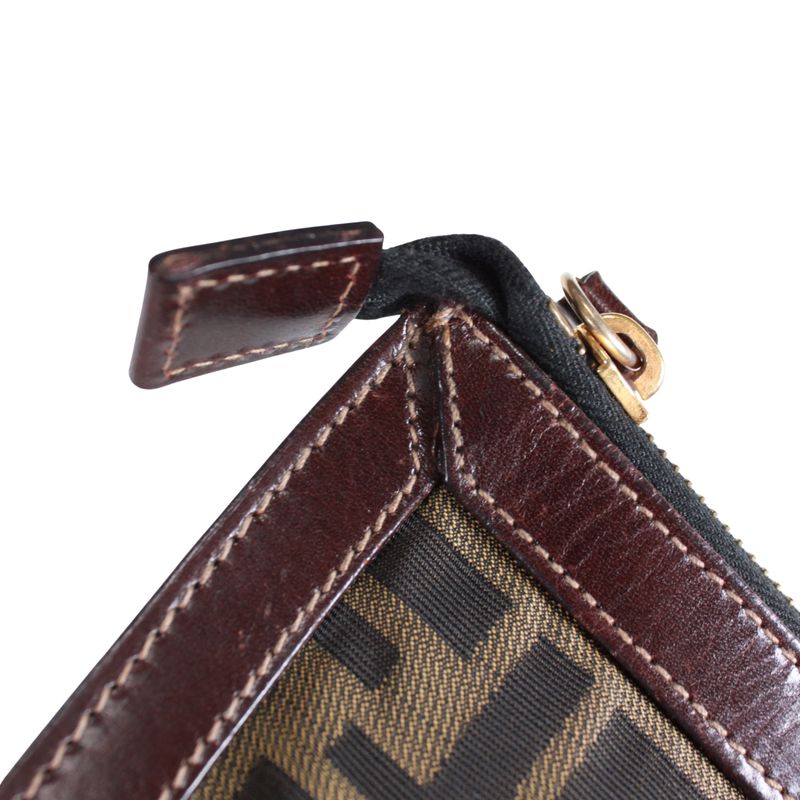 Fendi Zucca Leather and Canvas Brown Clutch Bag Gold