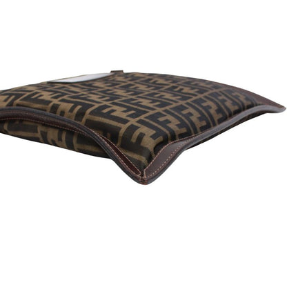 Fendi Zucca Leather and Canvas Brown Clutch Bag Gold