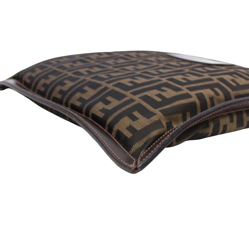 Fendi Zucca Leather and Canvas Brown Clutch Bag Gold