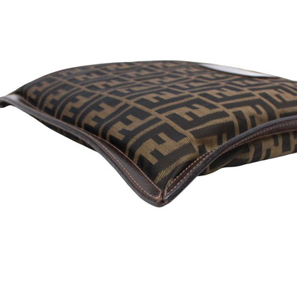 Fendi Zucca Leather and Canvas Brown Clutch Bag Gold